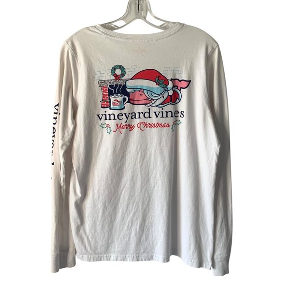 VINEYARD VINES White Christmas Whale Logo Long Sleeve Crewneck T-Shirt Medium - Picture 1 of 7